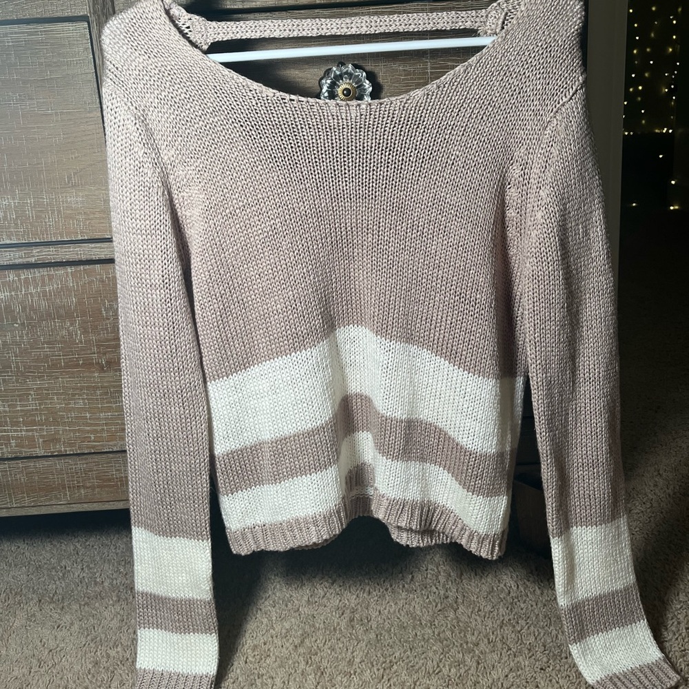 Cute striped sweater with open back!